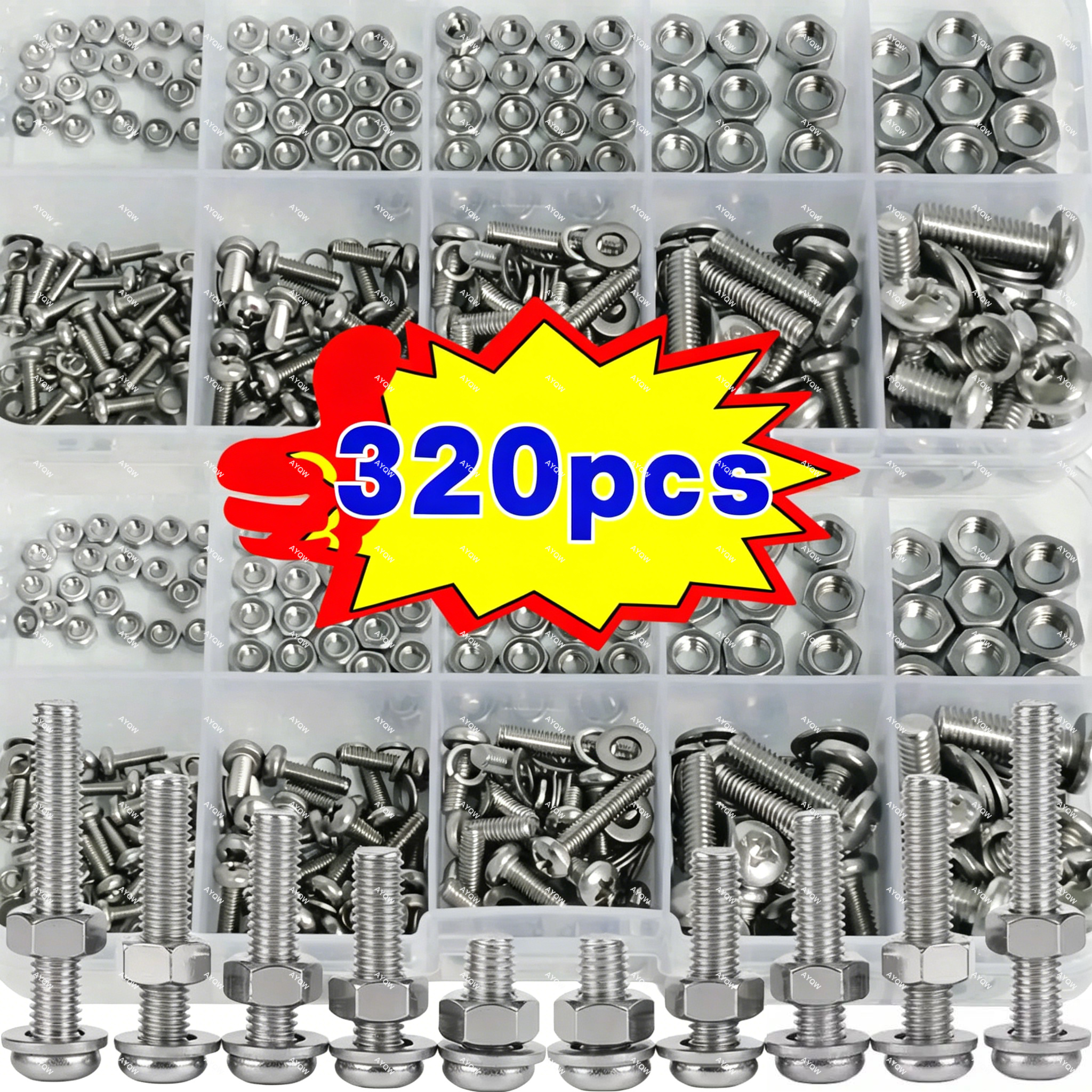 Furniture Hardware Nut - 120/320-Piece Hex Nut and Bolt Set,